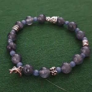 Gray aventurine and glass bracelet